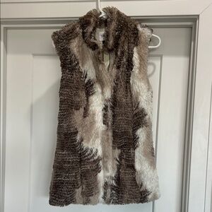 CABI Chic Faux Fur Vest in Brown and Cream size small